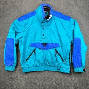 Vtg Mountain Goat Men's Anorak Pullover Jacket Turquoise Blue Colorblock Size XL